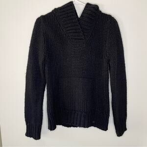 Ralph Lauren Tartan Plaid Label Black Thick Knit Black Hooded Sweater Size M
